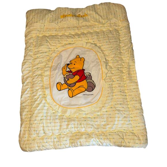 Vintage Winnie The Pooh Embroidered Disney Baby Crib Blanket Quilt 36x46 Y2K